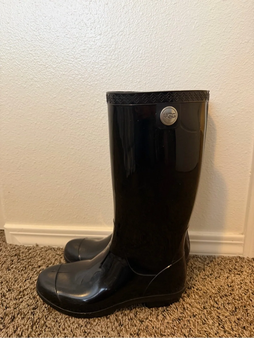 UGG Glossy Black Women's Tall Rain Boots - Picture 3 of 4
